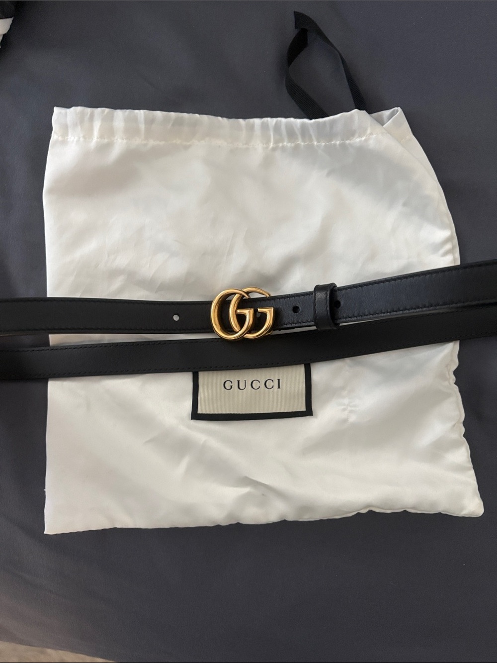 Gucci marmont thin Black Leather Belt with Gold Double G Buckle